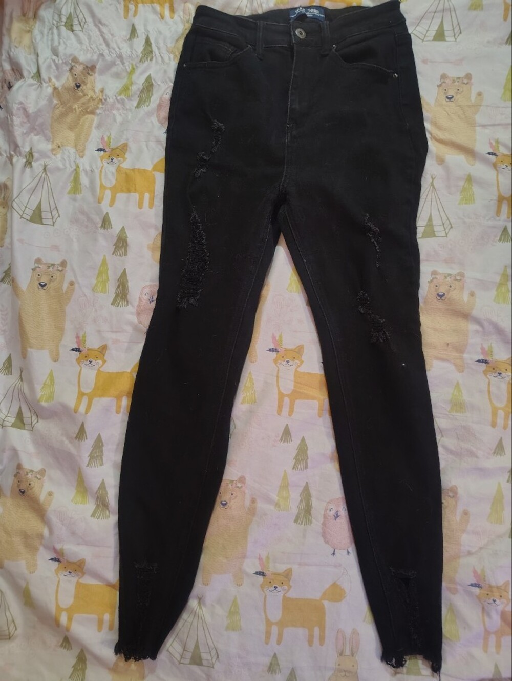💥Wax Jean Black Distressed Skinny Jeans Size 4/27 Frayed Raw Hem Ripped Bodycon